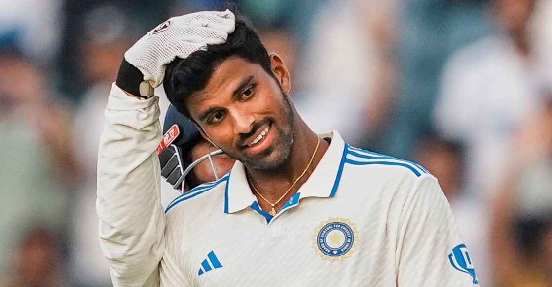 India's Washington Sundar during the first day of second Test against New Zealand at the Maharashtra Cricket Association Stadium in Pune Thursday, Oct 24, 2024. Photo: PTI