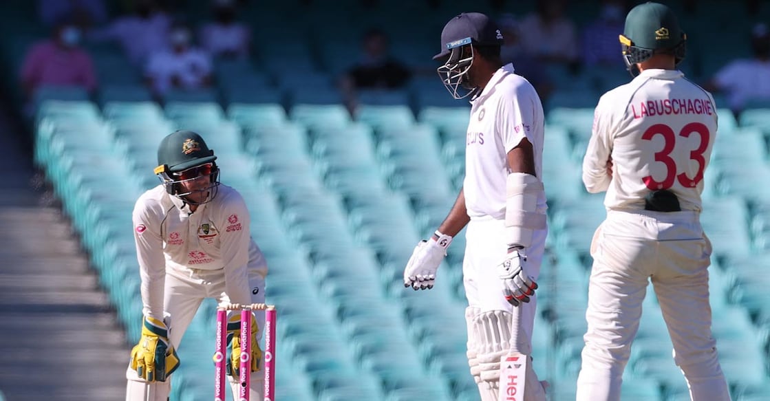 Tim Paine and R Ashwin exchange words during the 2021 Sydney Test. File photo: AFP/David Gray