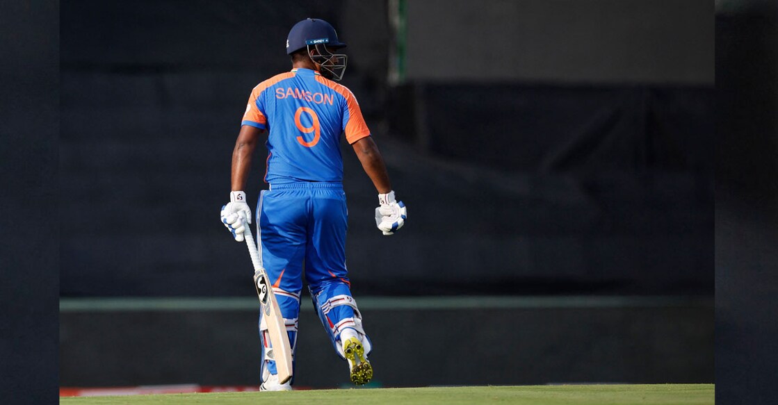 India's Sanju Samson walks back to the pavilion after his dismissal by South Africa's Marco Jansen during the third T20I at Centurion on November 12, 2024. Photo: AFP/ Phill Magakoe