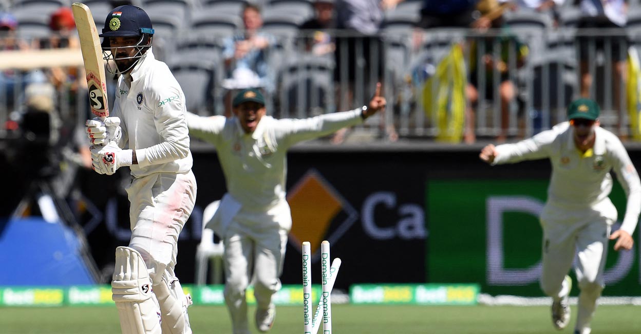 K L Rahul's overall performance Down Under remains scratchy. File photo: AFP/William West