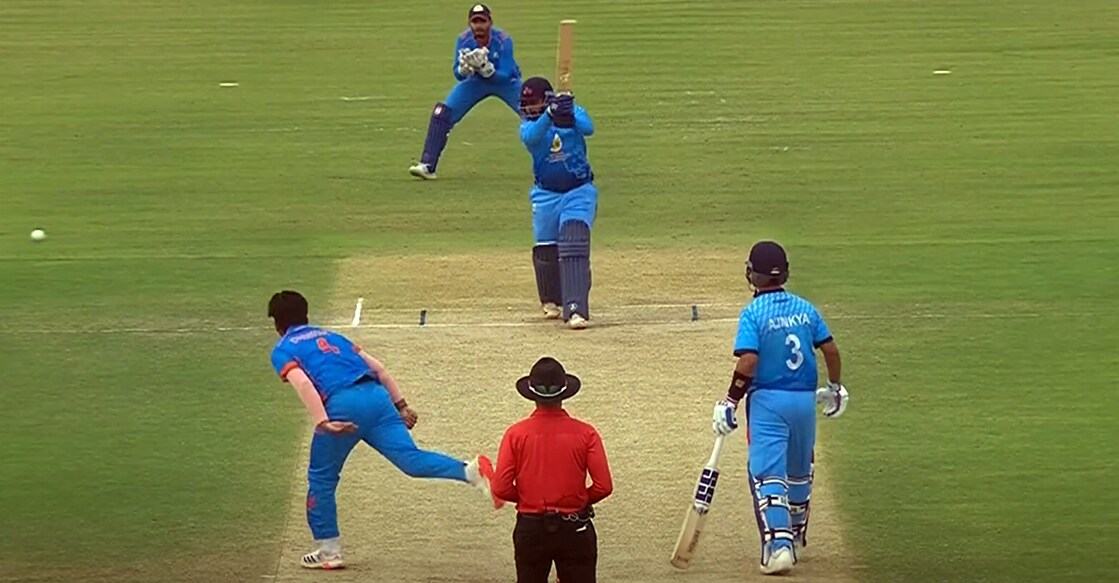 Prithvi Shaw plays a shot for Mumbai against Vidarbha in the quarterfinals of Syed Mushtaq Ali Trophy T20. Photo: Screengrab/JioCinema