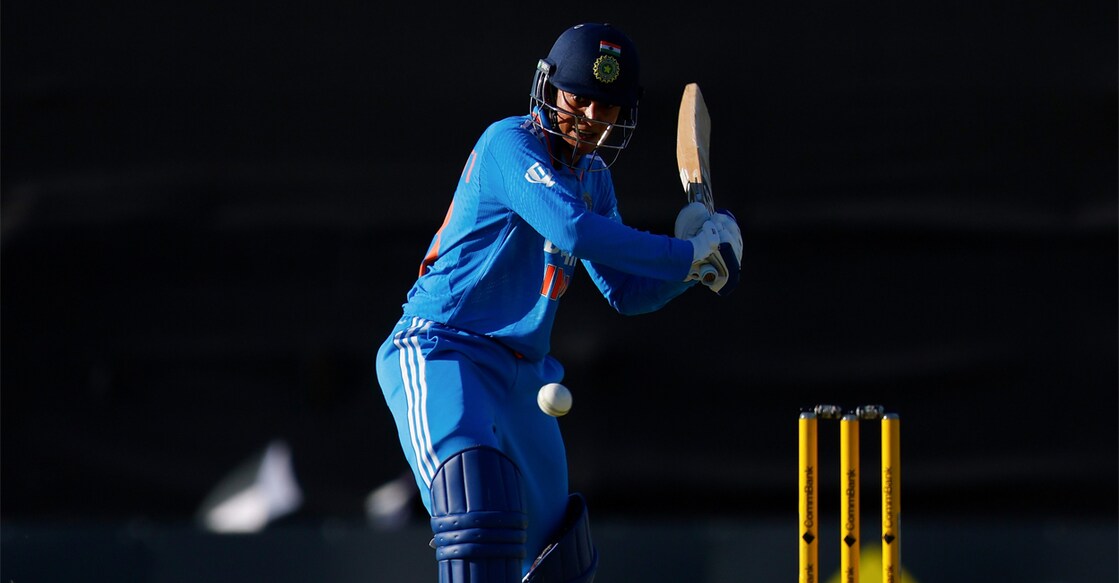 India's Smriti Mandhana bats against Australia during the third ODI at the WACA Ground on Wednesday. Photo: X/@BCCIWomen