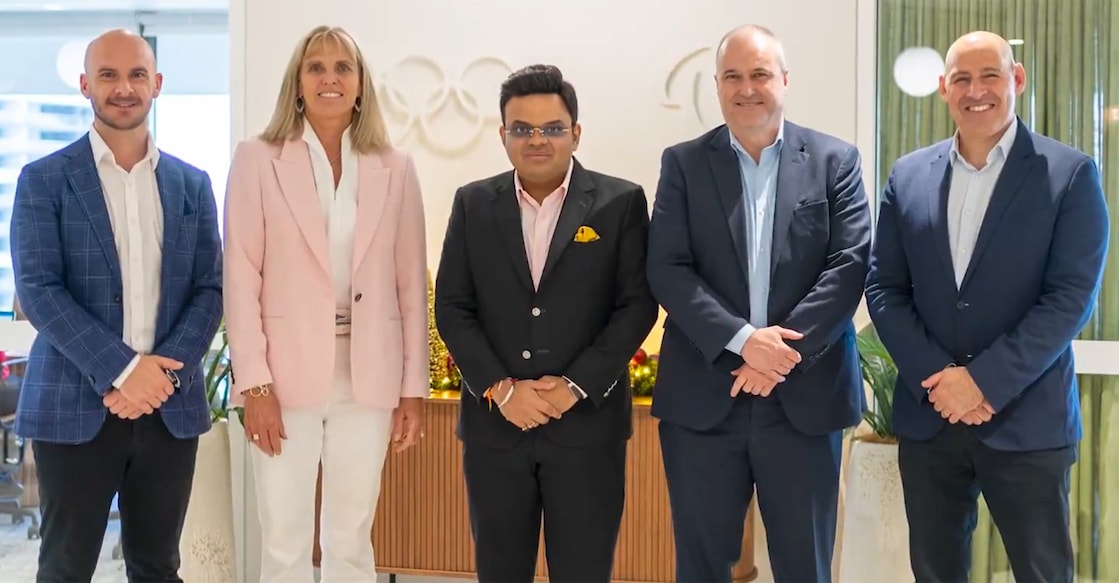 ICC Chairman Jay Shah (centre) with top officials of the 2032 Brisbane Olympics organising committee. Photo: X/@JayShah