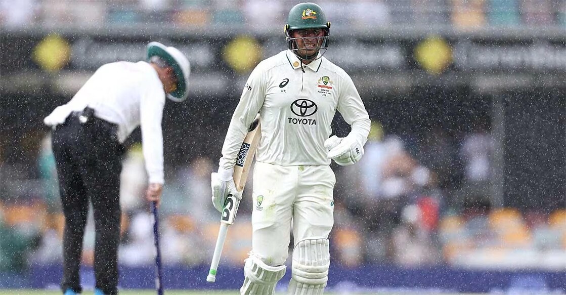 Australian cricketer Usman Khawaja running to the dugout as rain interrupts the third Test between India and Australia. Photo: @cricketcomau/X