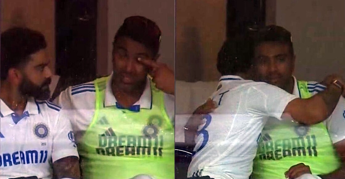 A screengrab from star sports show the emotional moment Ravichandran Ashwin (right) told Virat Kohli about his decision to retire. 