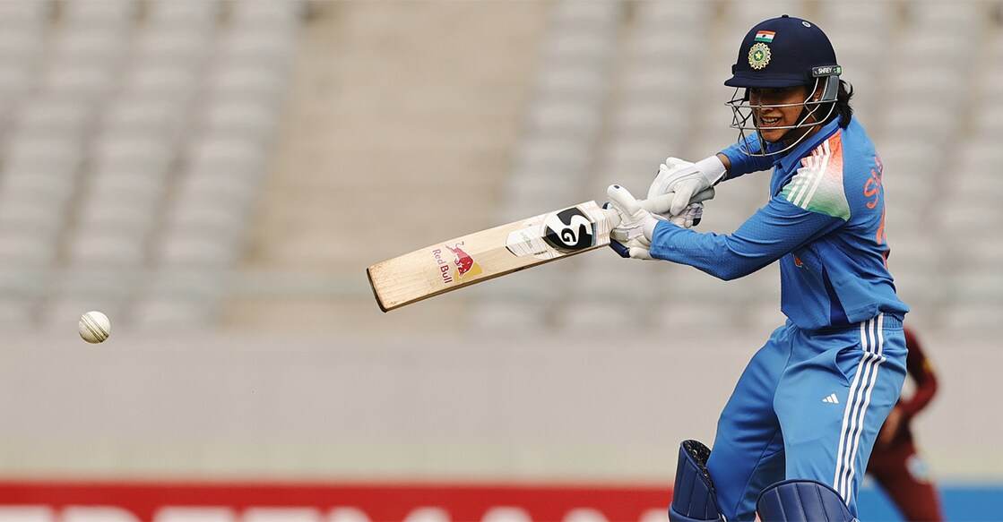 India's Smriti Mandhana bats against West Indies in the first ODI at Vadodara. Photo: X/@BCCIWomen