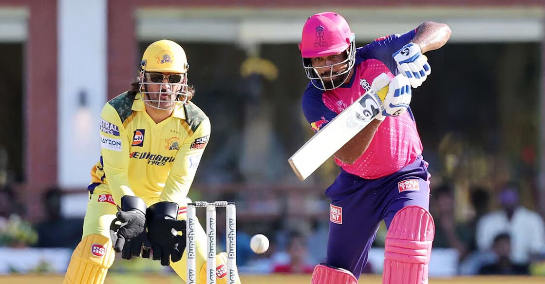 A file photo of Rajasthan Royals' Sanju Samson batting against M S Dhoni's Chennai Super Kings. File photo: X/@IPL