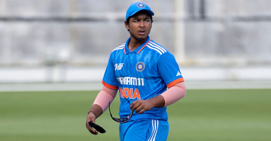 India's Vaibhav Suryavanshi during an Asia Cup match in Dubai. Photo: AFP/ Fadel Senna