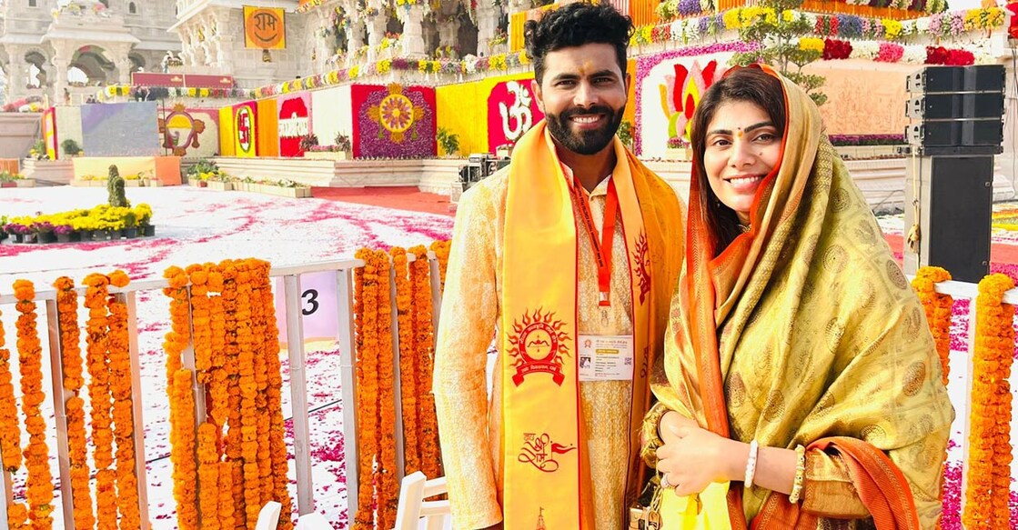 Ravindra Jadeja and Rivaba at the Shri Ram Janmabhoomi Temple in Ayodhya. File photo: X@Rivaba4BJP via IANS