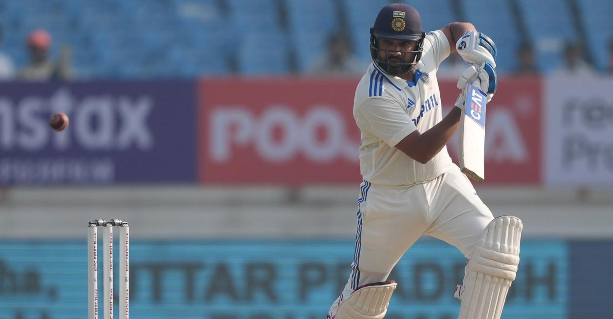 Rohit Sharma Indian skipper Rohit Sharma plays a shot. Photo: PTI/Kunal Patil
