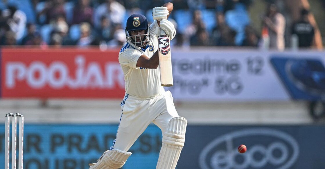 R Ashwin in action on the second day of the Rajkot Test. Photo: AFP/Punit Paranjpe