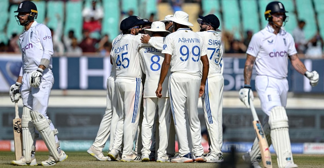 England captain Ben Stokes departs after falling to Kuldeep Yadav on the fourth day of the Rajkot Test. File photo: AFP/Punit Paranjpe