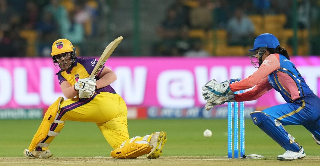 UP Warriorz' Kiran Navgire plays a shot during the match. Photo: PTI