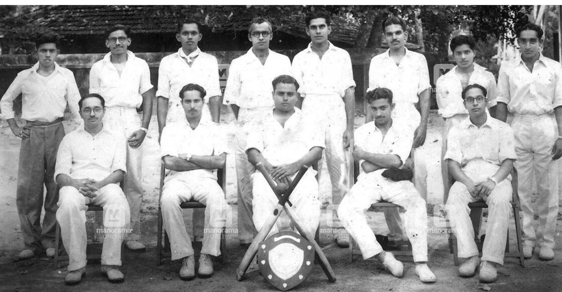 Members of the Tripunithura Cricket Club, who won the Pooja Cricket tournament in 1951. Kelappan Thampuran, third from front row. Photo: Manorama Archives