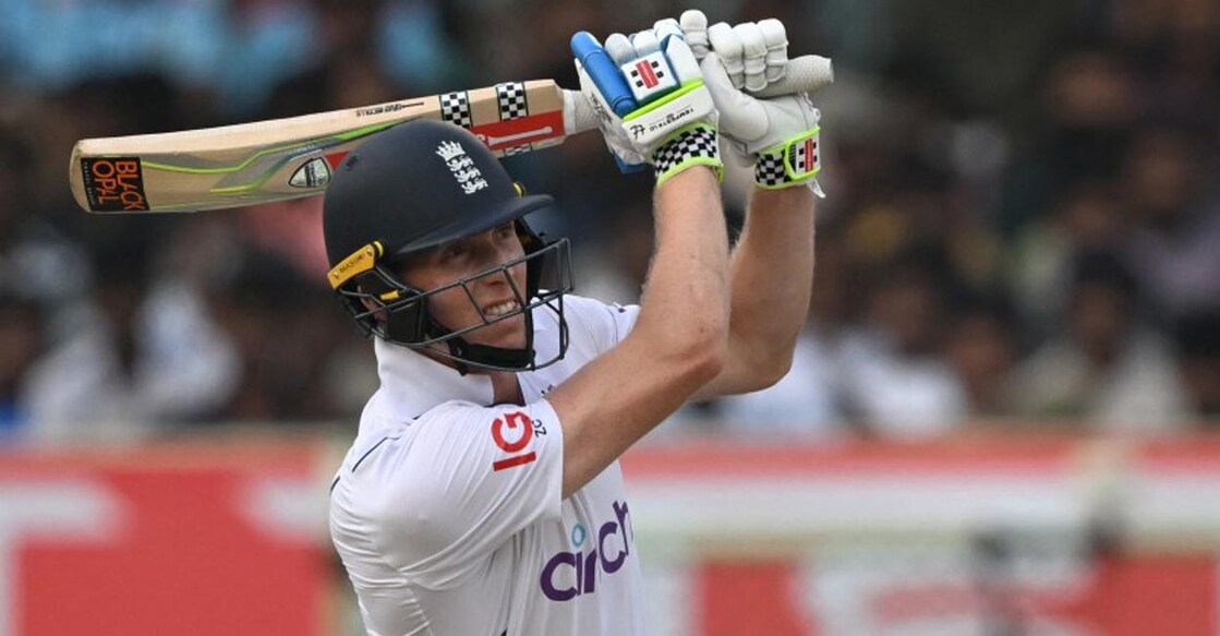 England's Zak Crawley plays a shot. Photo: AFP/Dibyangshu Sarkar