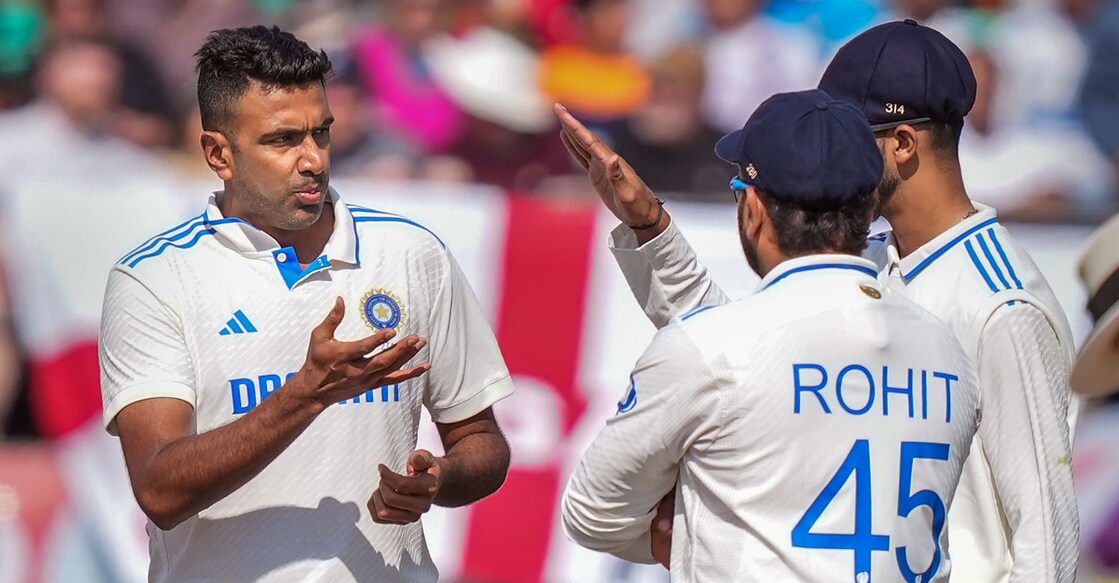 PTI03_07_2024_000158B India's Ravichandran Ashwin and Rohit Sharma celebrate the wicket of England's batter Ben Foakes during the first day of the fifth Test in Dharamshala. File photo: PTI