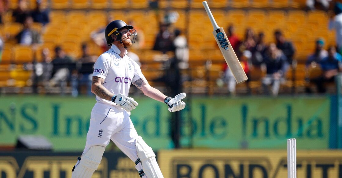 England captain Ben Stokes reacts after being bowled by R Ashwin. Photo: Reuters/Adnan Abidi