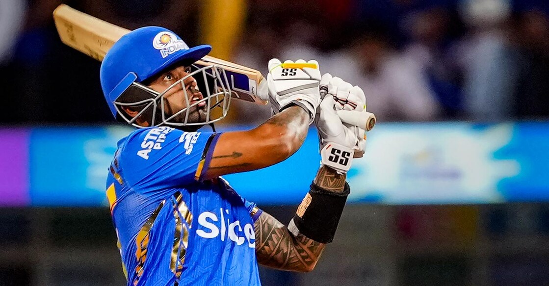 Suryakumar Yadav en route to a blistering fifty. Photo: PTI/Kunal Patil