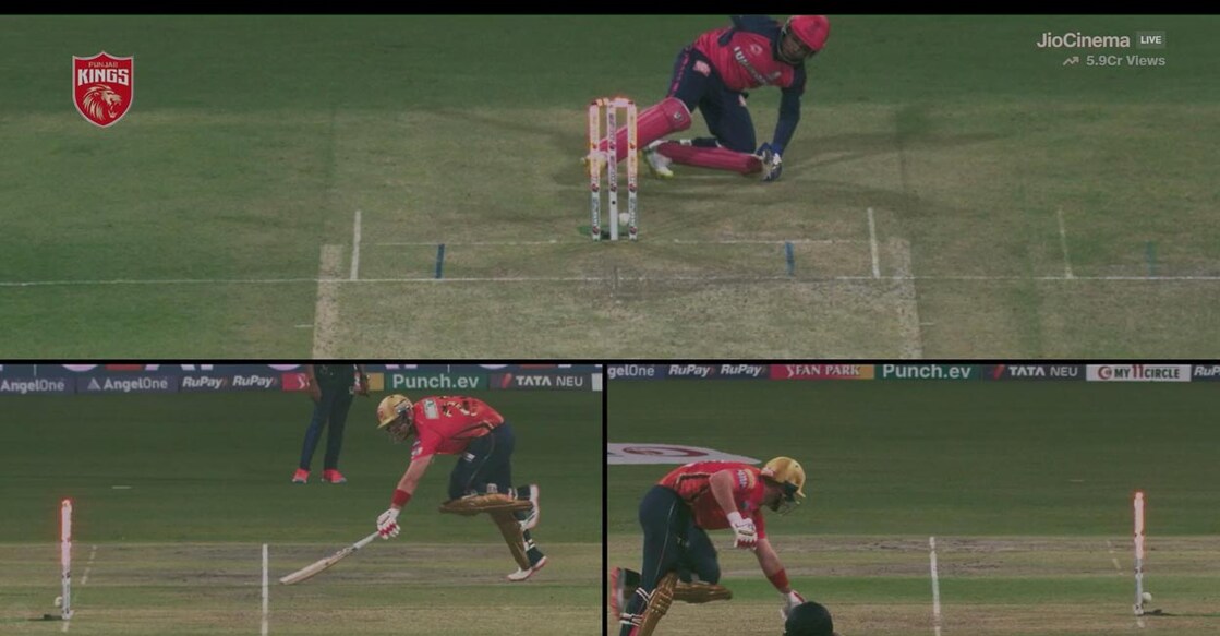 Sanju catches Livinstone short of the crease. Screengrab