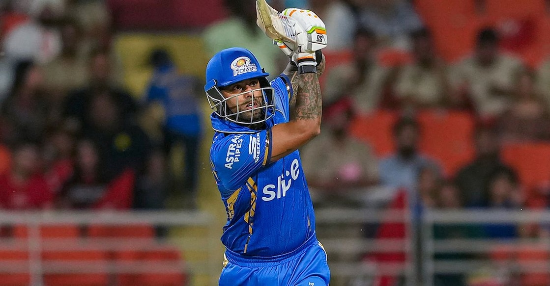 Suryakumar Yadav plays a shot during the IPL match against Punjab Kings on Thursday. Photo: PTI