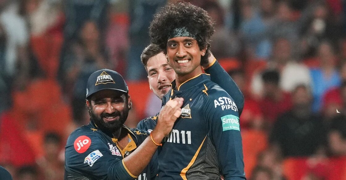 Sai Kishore, right,claimed 4/33 for Titans. Photo: PTI/Shahbaz Khan