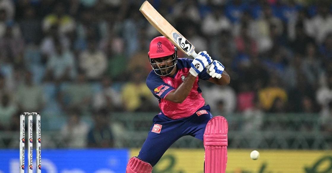 Rajasthan Royals captain Sanju Samson plays a shot. Photo: AFP/Sajjad Hussain