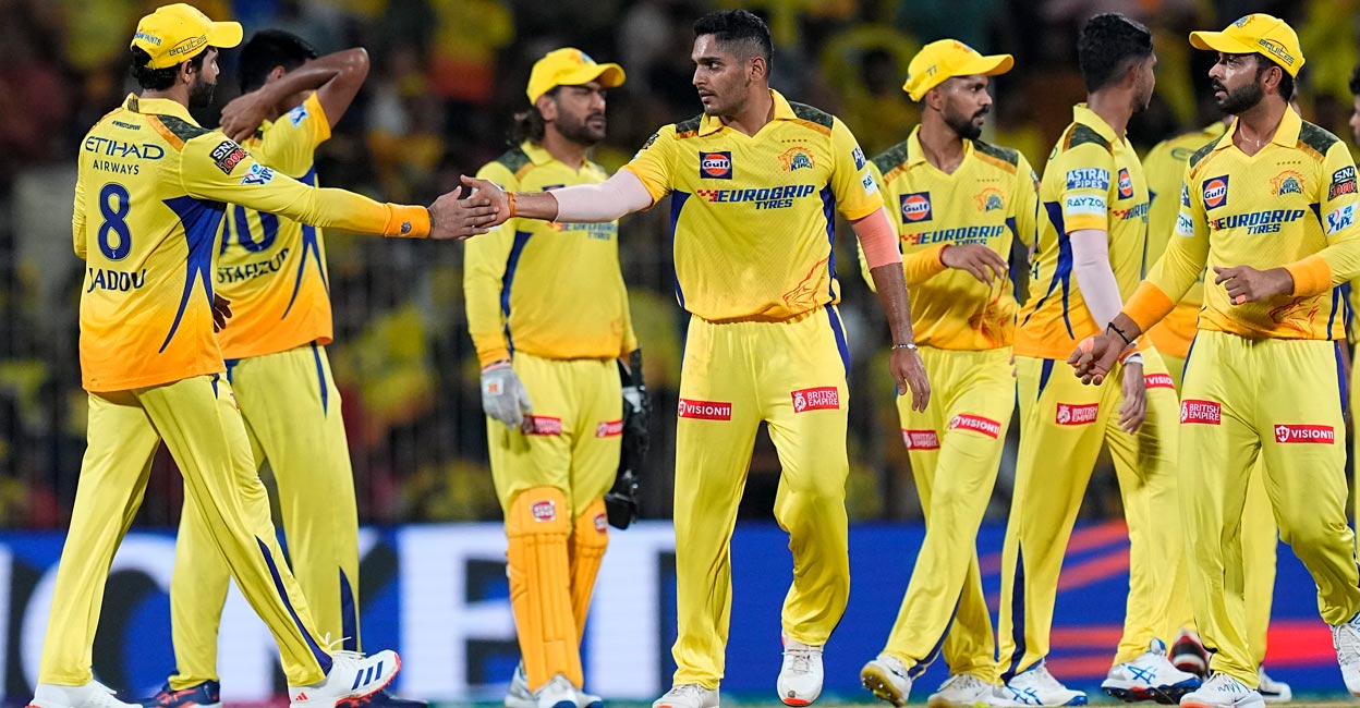 Chennai Super Kings players celebrate a wicket. Photo: PTI/R Senthil Kumar