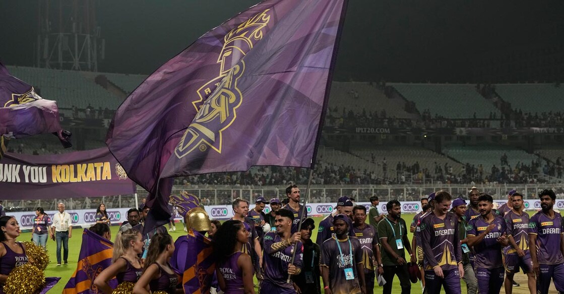 KKR players take a victory lap around Eden Gardens. Photo: PTI/Swapan Mahapatra