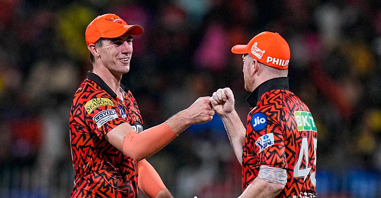 SRH captain Pat Cummins and Heinrich Klaasen celebrate their victory. Photo: PTI/R Senthil Kumar