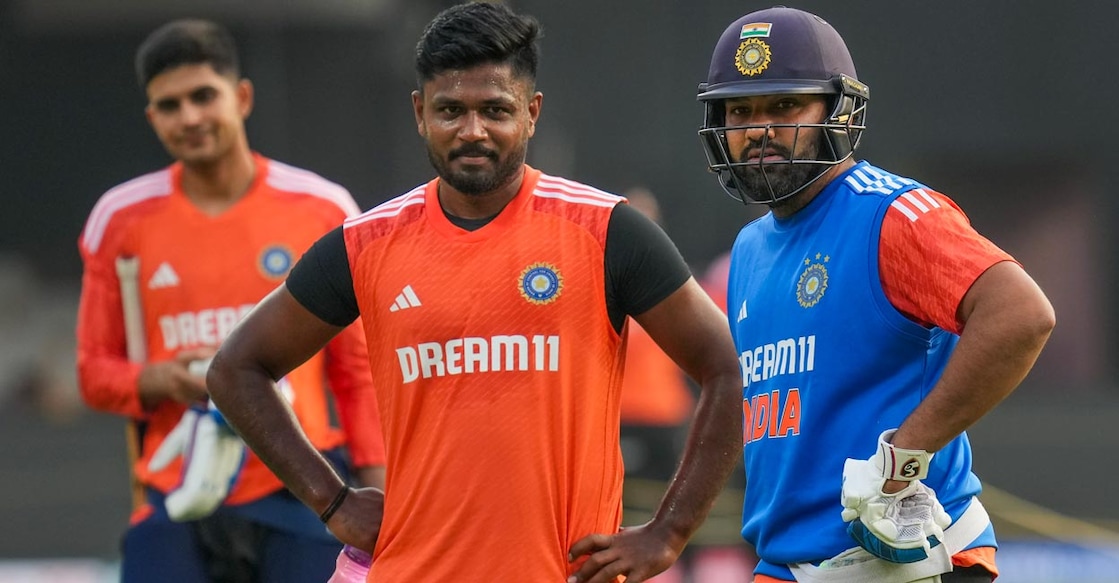Sanju Samson with Indian captain Rohit Sharma. FIle photo: PTI/Shailendra Bhojak