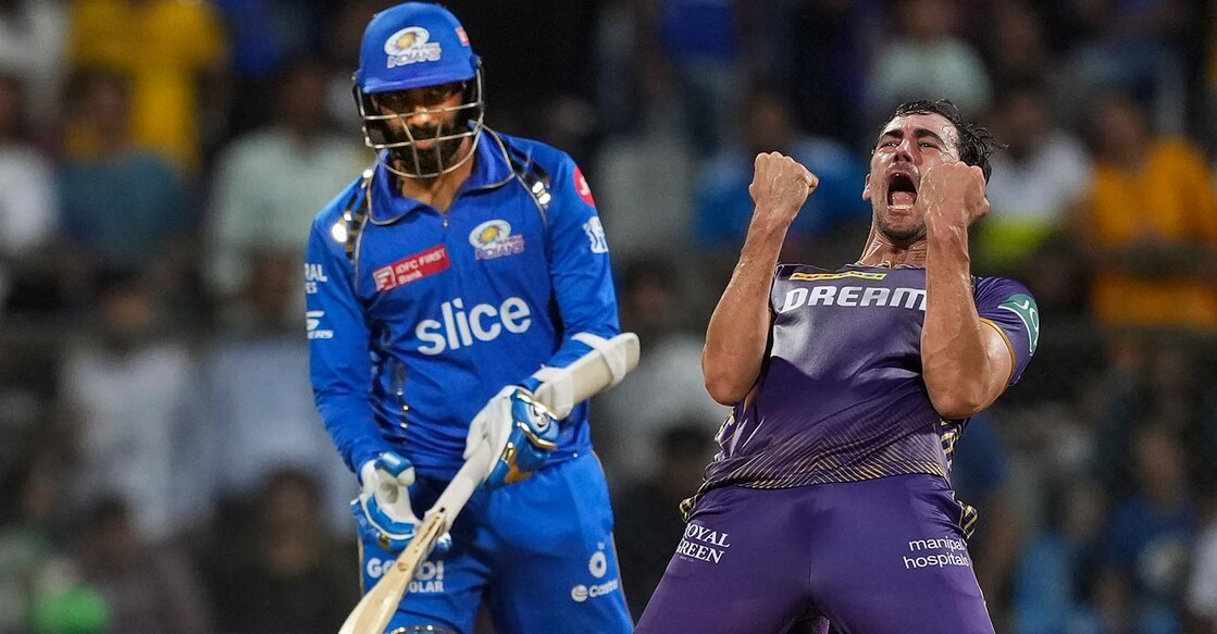 KKR pacer Mitchell Starc was the wrecker-in-chief. Photo: PTI/Kunal Patil