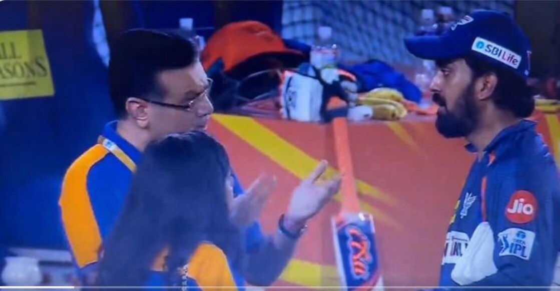 LSG boss loses cool LSG owner Sanjiv Goenka makes his displeasure known to K L Rahul immediately after the game. Screengrab
