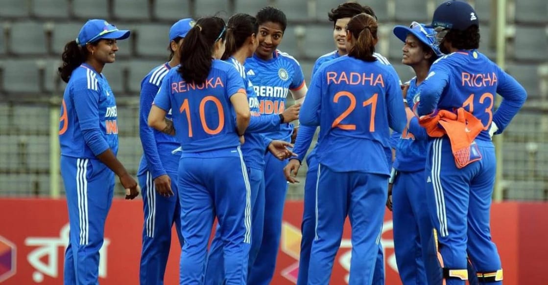 Women in Blue Indian players celebrate a wicket. Photo: X@JayShah