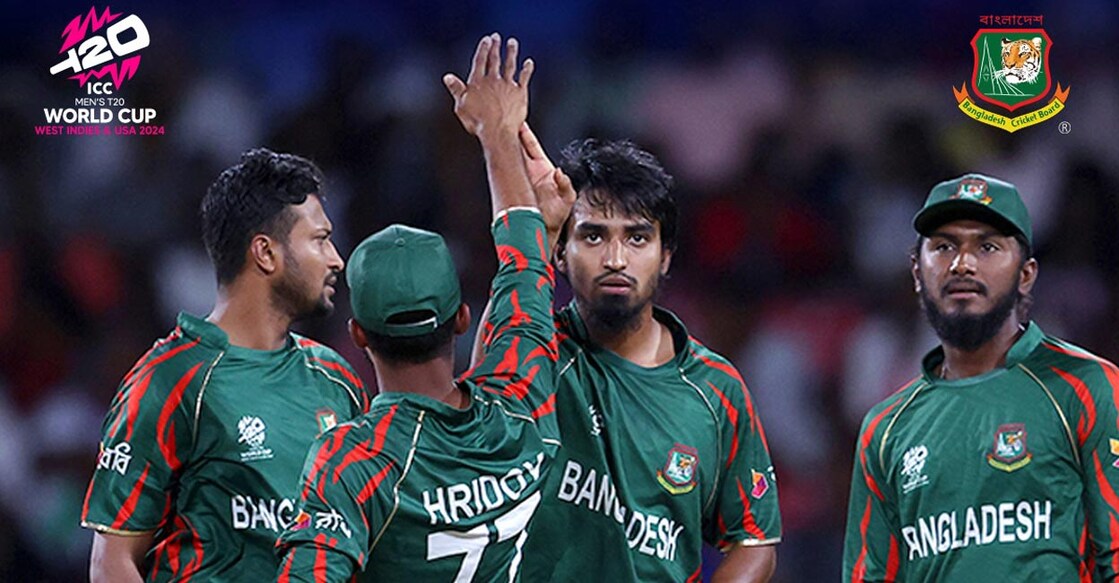 Tanzim Hasan Sakib, third left, was the standout performer for Bangladesh. Photo: X@BCBtiger