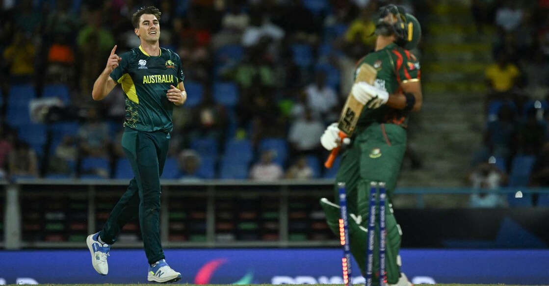 Pat Cummins Pat Cummins clean bowls Mahmudullah. Photo: AFP/Andrew Caballero-Reynolds