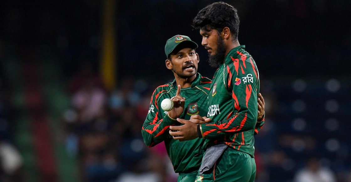 Shanto, left, was all praise for leg-spinner Rishad Hossain. Photo: AFP/Randy Brooks