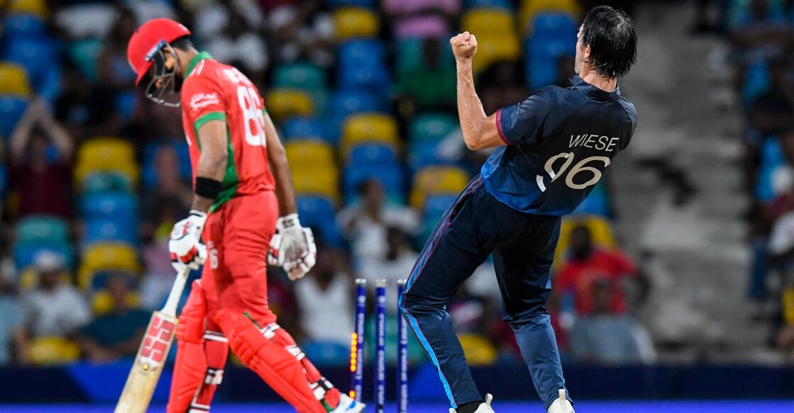  David Wiese exults after picking up a wicket in Super Over. Photo: AFP/Randy Brooks