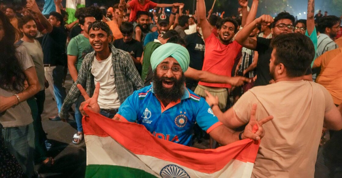 People celebrate India's victory in the T20 World Cup final, in New Delhi, Saturday, June 29, 2024. Photo: PTI/Ravi Choudhary.