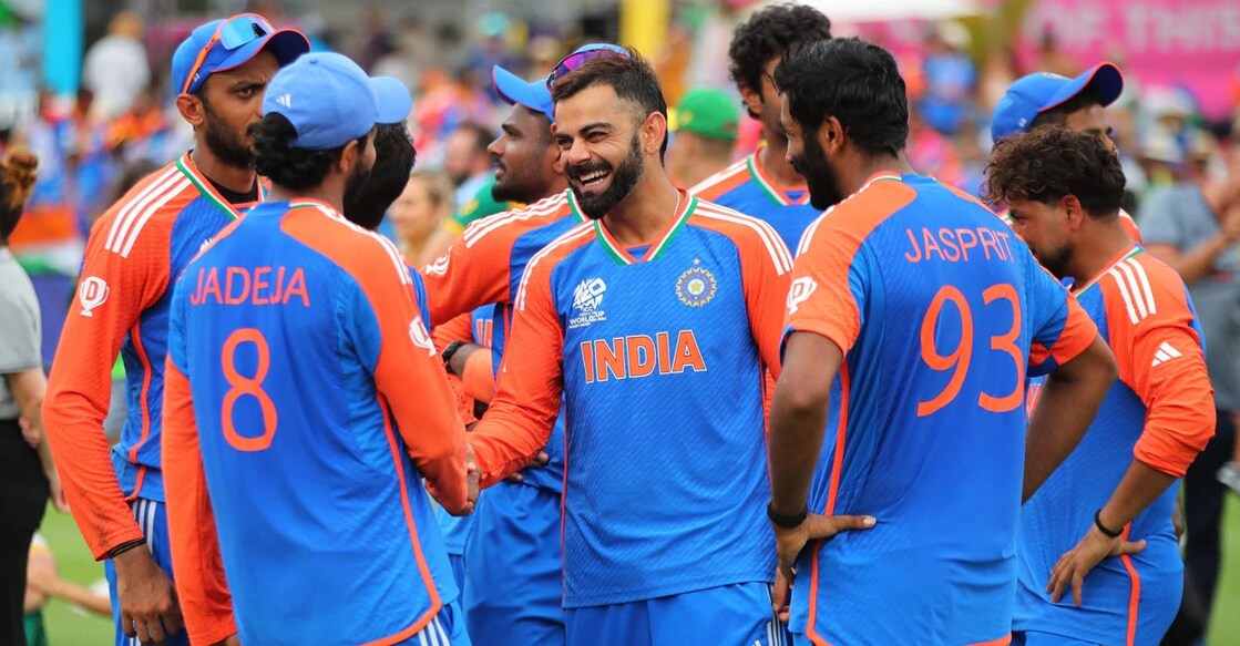 Indian players celebrate after winning the T20 World Cup. Photo: Reuters/Ash Allen