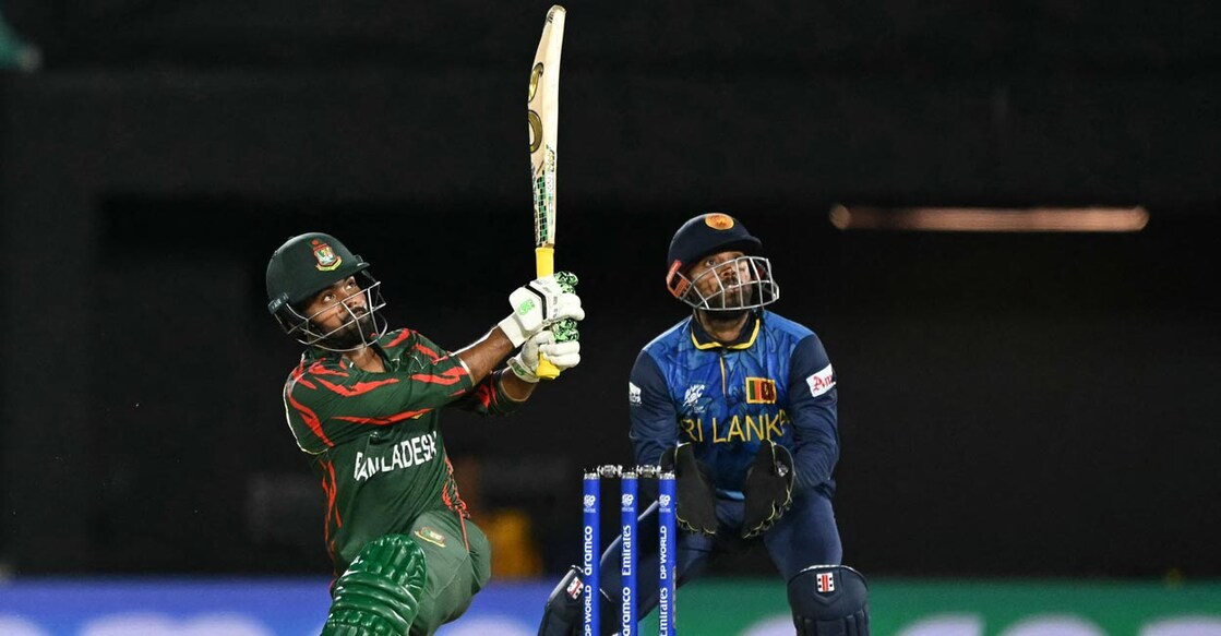 Towhid Hridoy made 40 off 20 balls. Photo: AFP/Andrew Caballero-Reynolds 