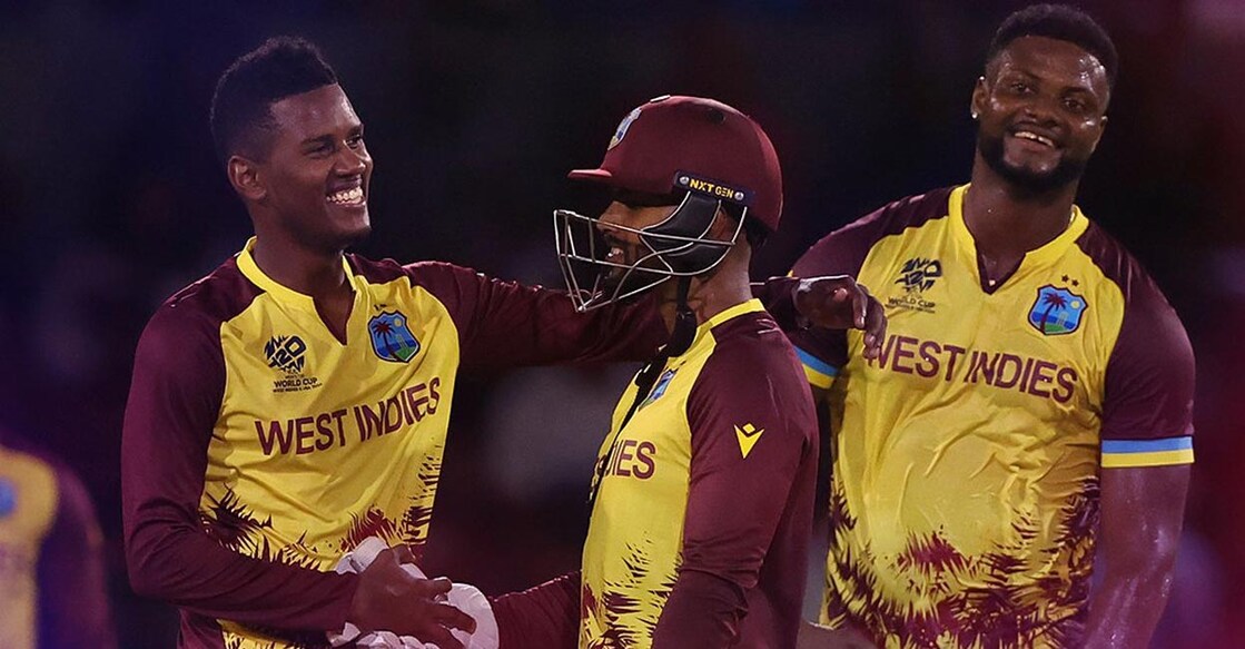  Akeal Hosein, left, wrecked Uganada. Photo: X@ICC