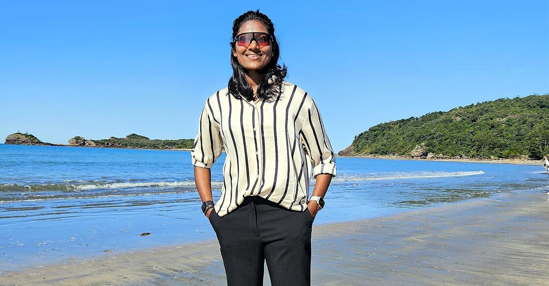 Sajana at a beach in Mackay during India 'A's recent tour of Australia. Photo: Special Arrangement