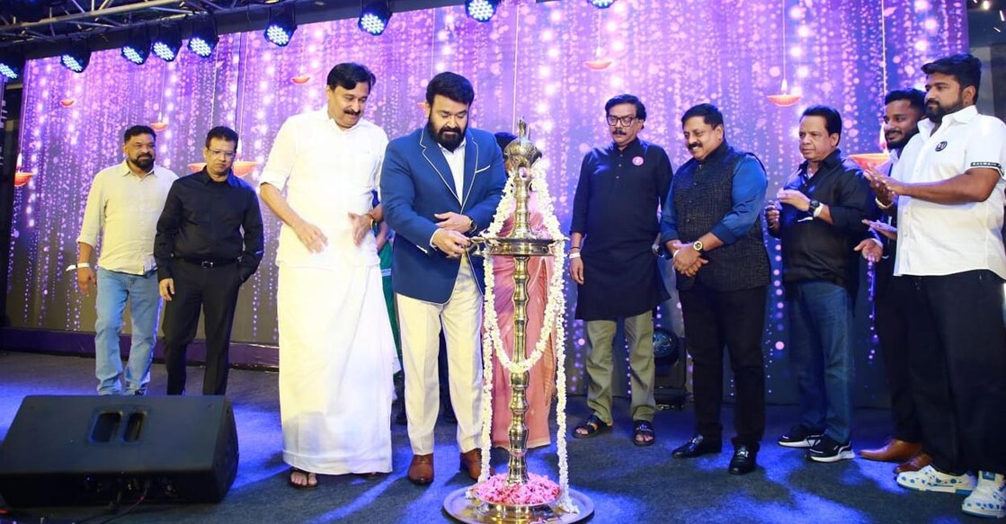 Mohanlal lights the lamp at the launch ceremony. Photo: Special Arrangement