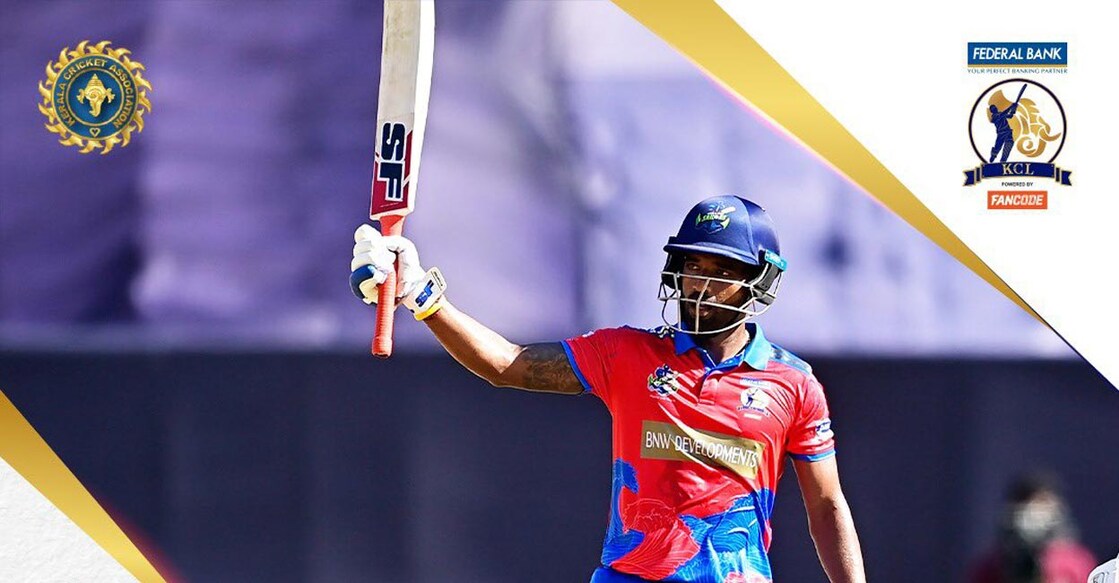 Sachin Baby celebrates his fifty. Photo: X@KCL_t20