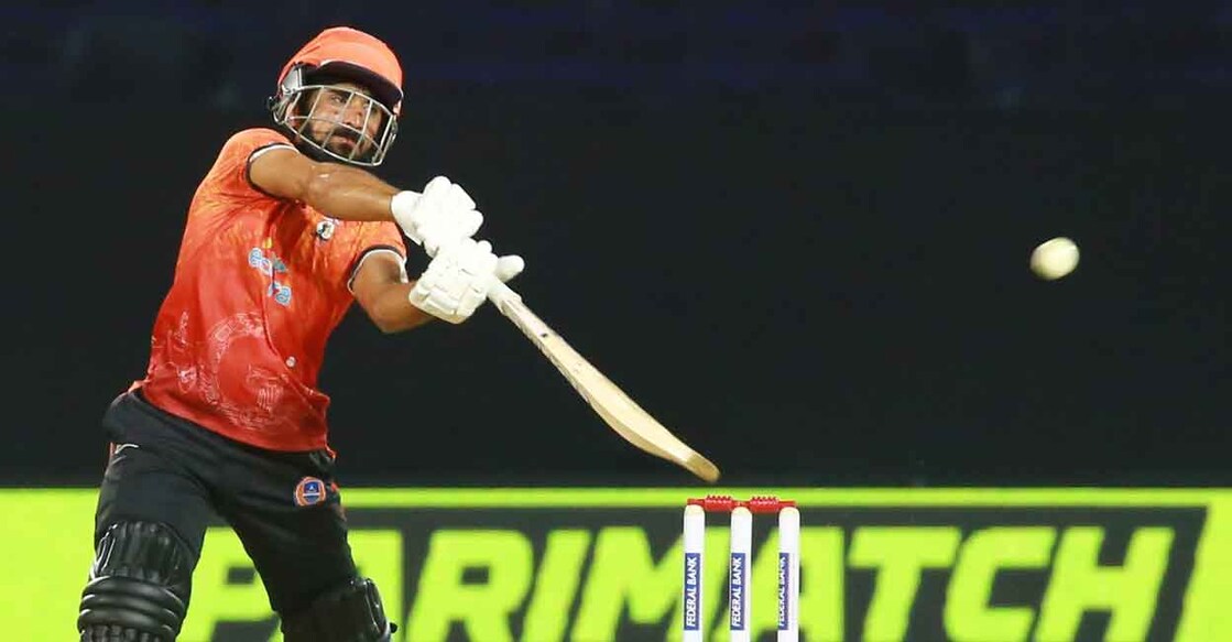 Calicut Globstars' Salman Nizar plays a shot against Thrissur Titans. Photo: Special arrangement