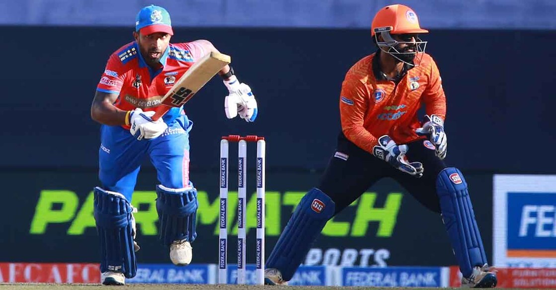 Sachin Baby of Kollam Sailors takes a run against Calicut Globstars. Photo: Special arrangement