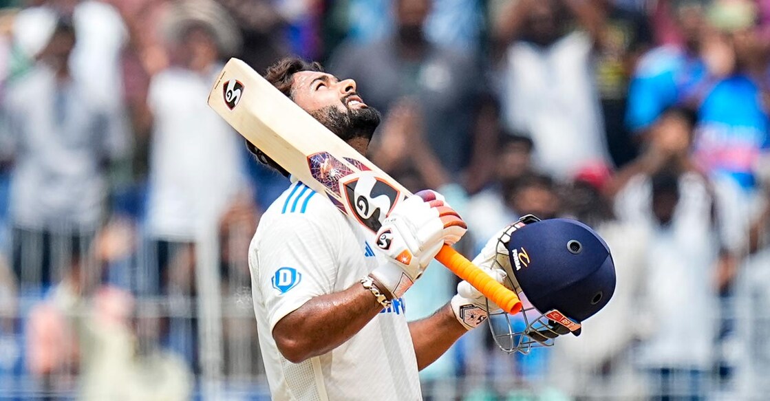 Rishabh Pant celebrates his hundred. Photo: PTI/R Senthilkumar