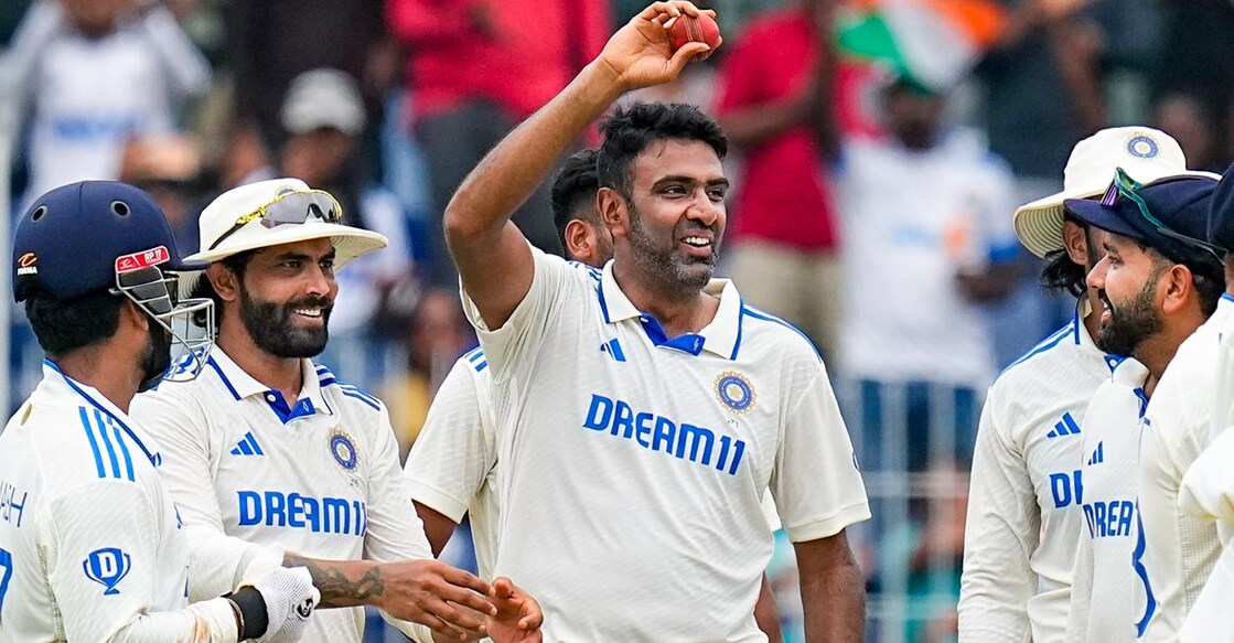 Ashwin celebrates his five-wicket haul. Photo: PTI/R Senthilkumar