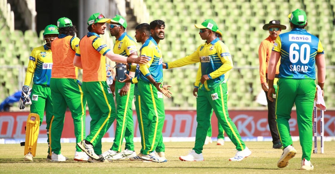 Thrissur Titans Thrissur Titans players celebrate a wicket. Photo: Special Arrangement