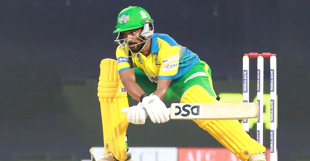 Varun Nayanar plays a reverse sweep. Photo: Special Arrangement